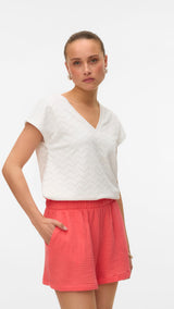 VERO MODA VMTHAS v-neck top vo in snow white - Image 1