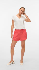 VERO MODA VMTHAS v-neck top vo in snow white - Image 4