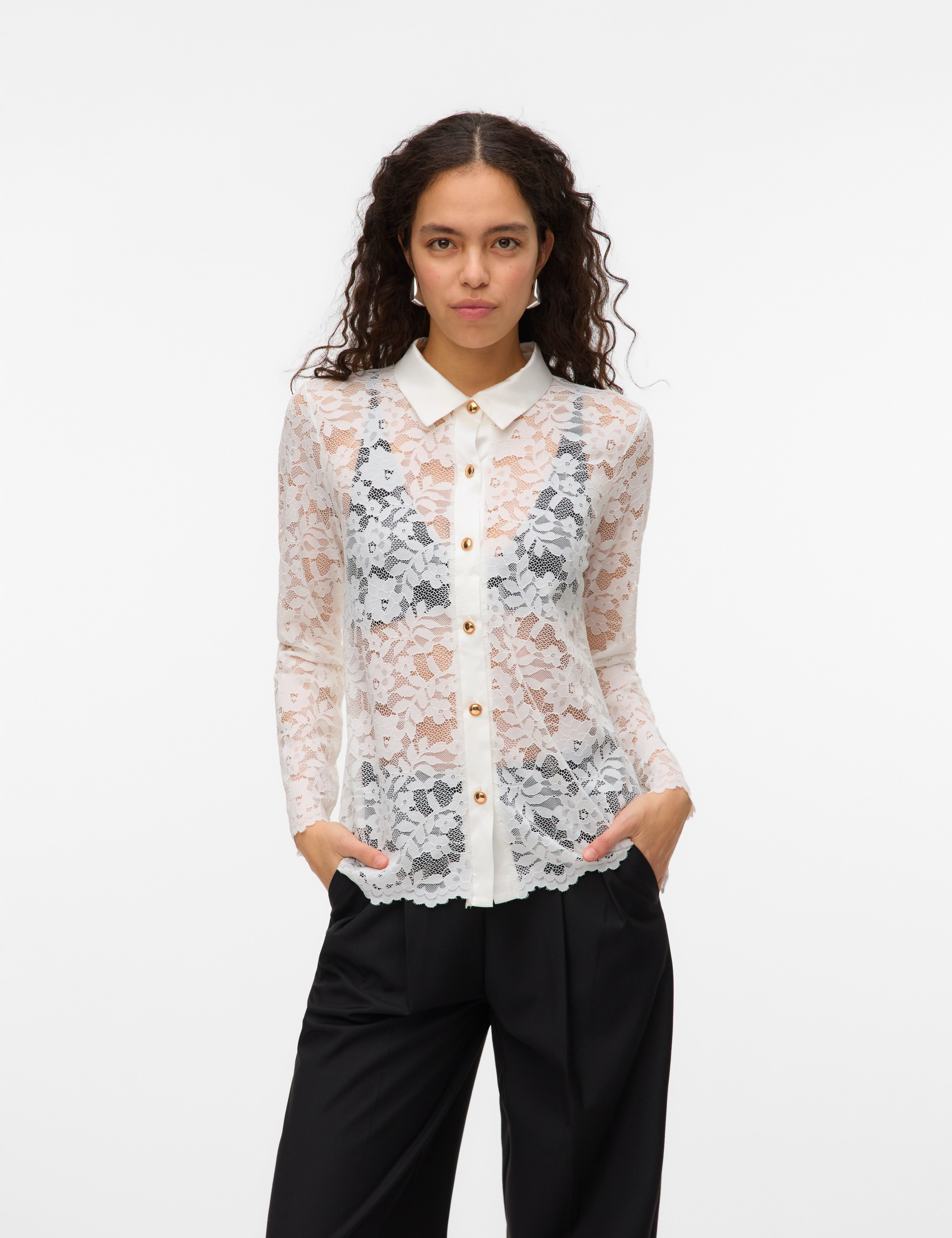 VERO MODA VMTILLE lace shirt top in snow white - Image 1