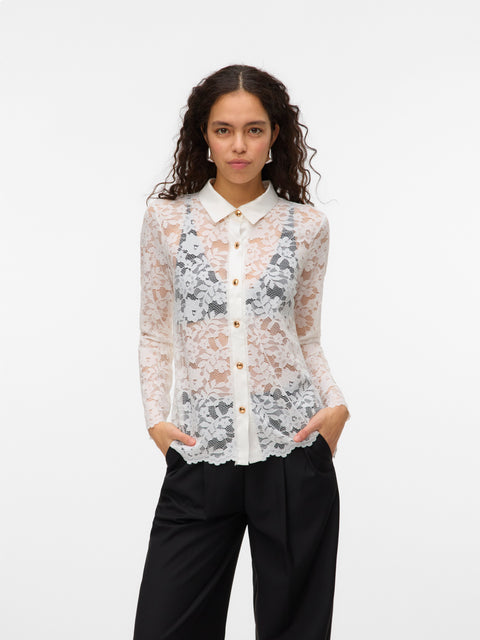 VERO MODA VMTILLE lace shirt top in snow white