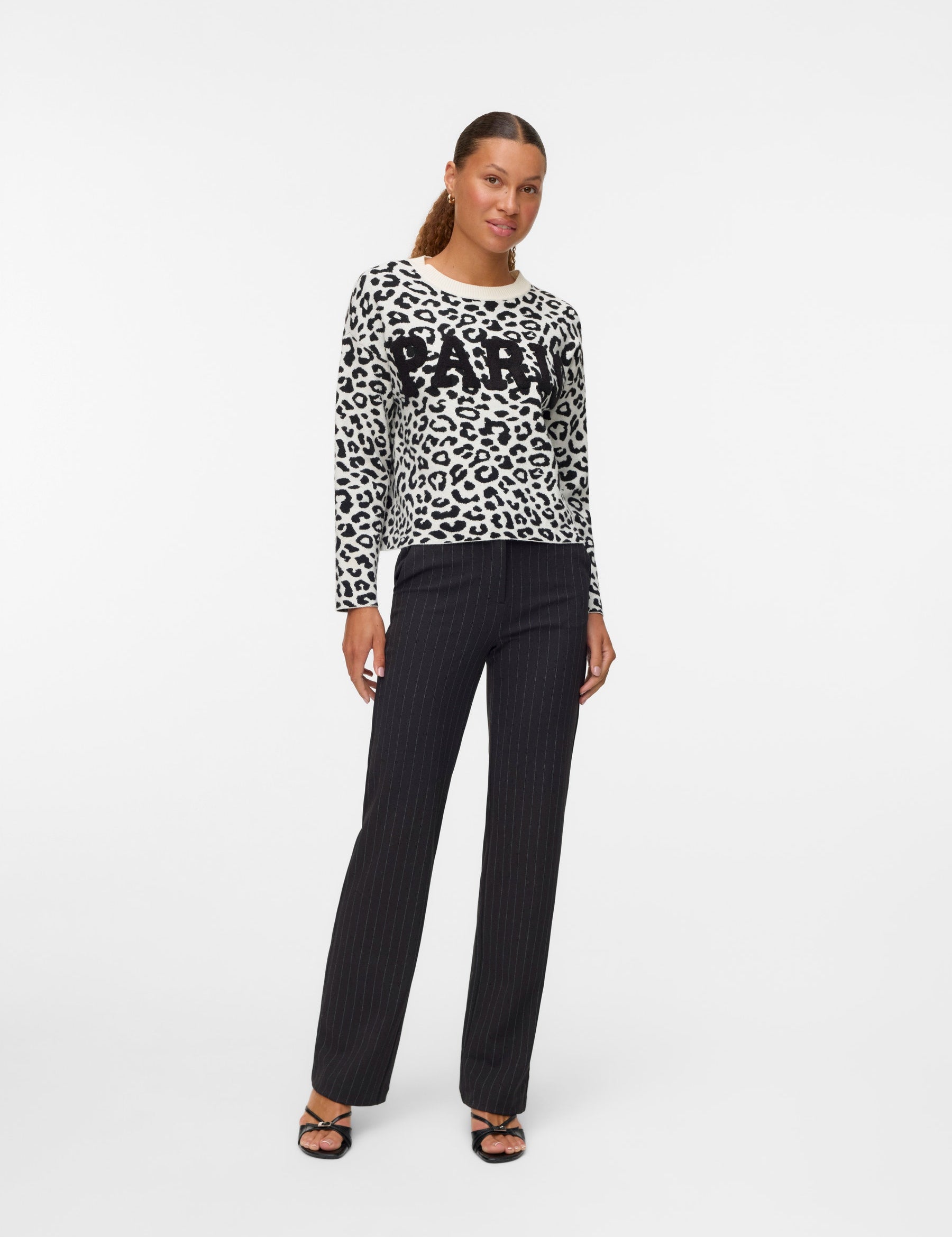VERO MODA VMTRES bien o-neck pullover in birch w. black - Image 1