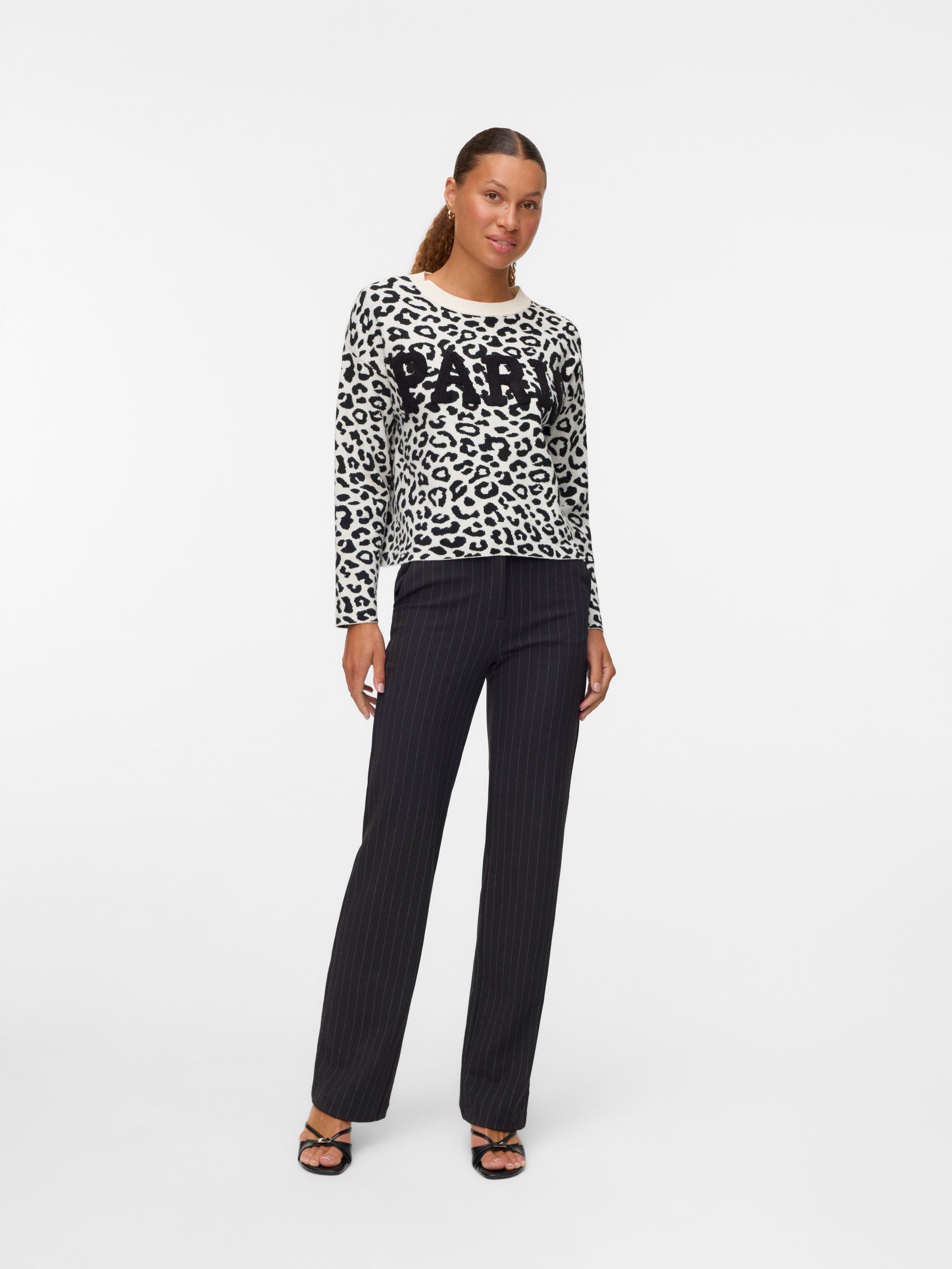 VERO MODA VMTRES bien o-neck pullover in birch w. black - Image 1
