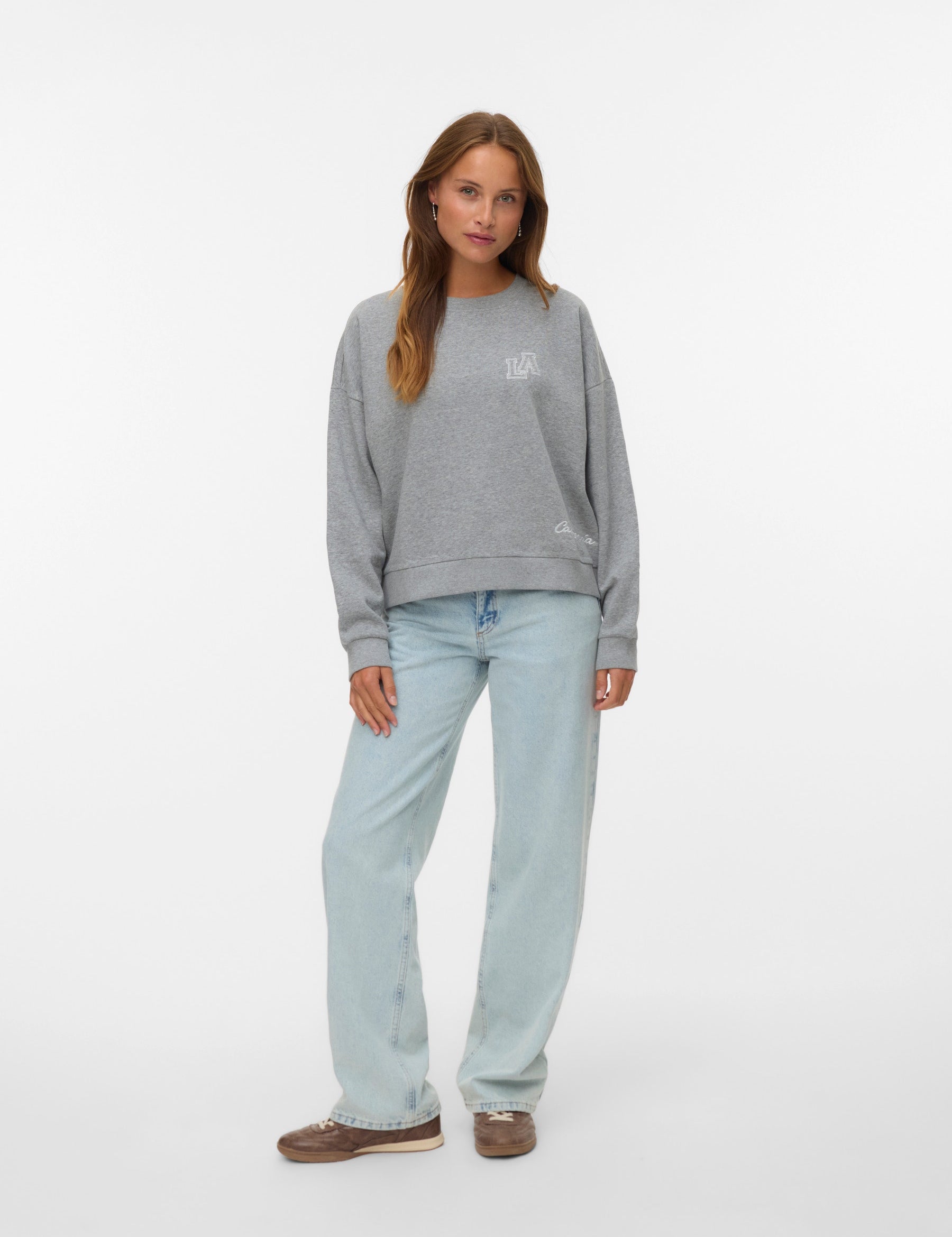 VERO MODA VMTRINA sweat box boo in light grey melange california 86 - Image 1