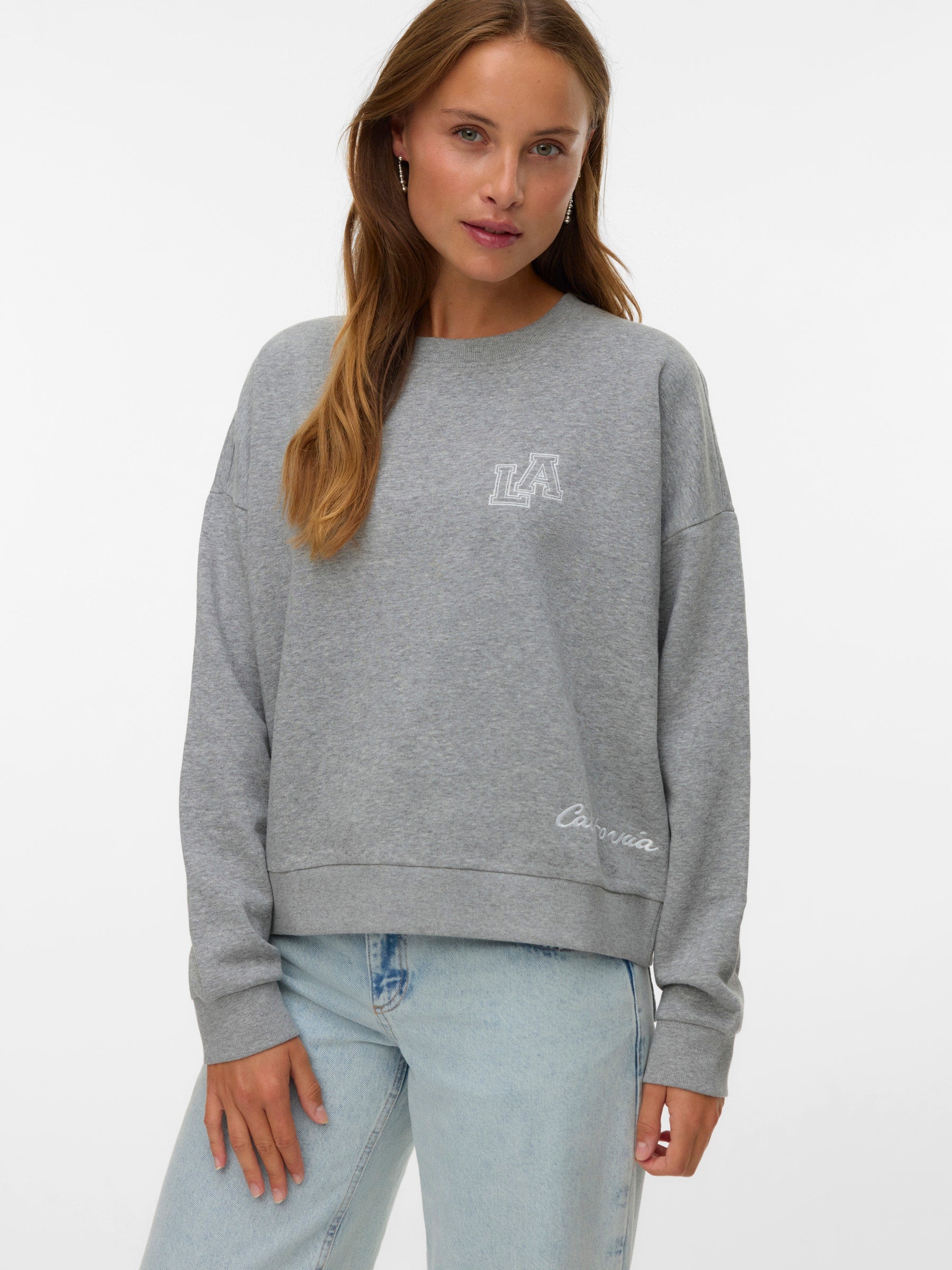 VERO MODA VMTRINA sweat box boo in light grey melange california 86 - Image 4