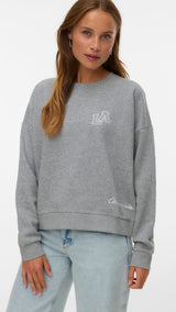 VERO MODA VMTRINA sweat box boo in light grey melange california 86 - Image 4