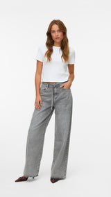 VERO MODA VMWIEN wide belt jeans in light grey denim - Image 1
