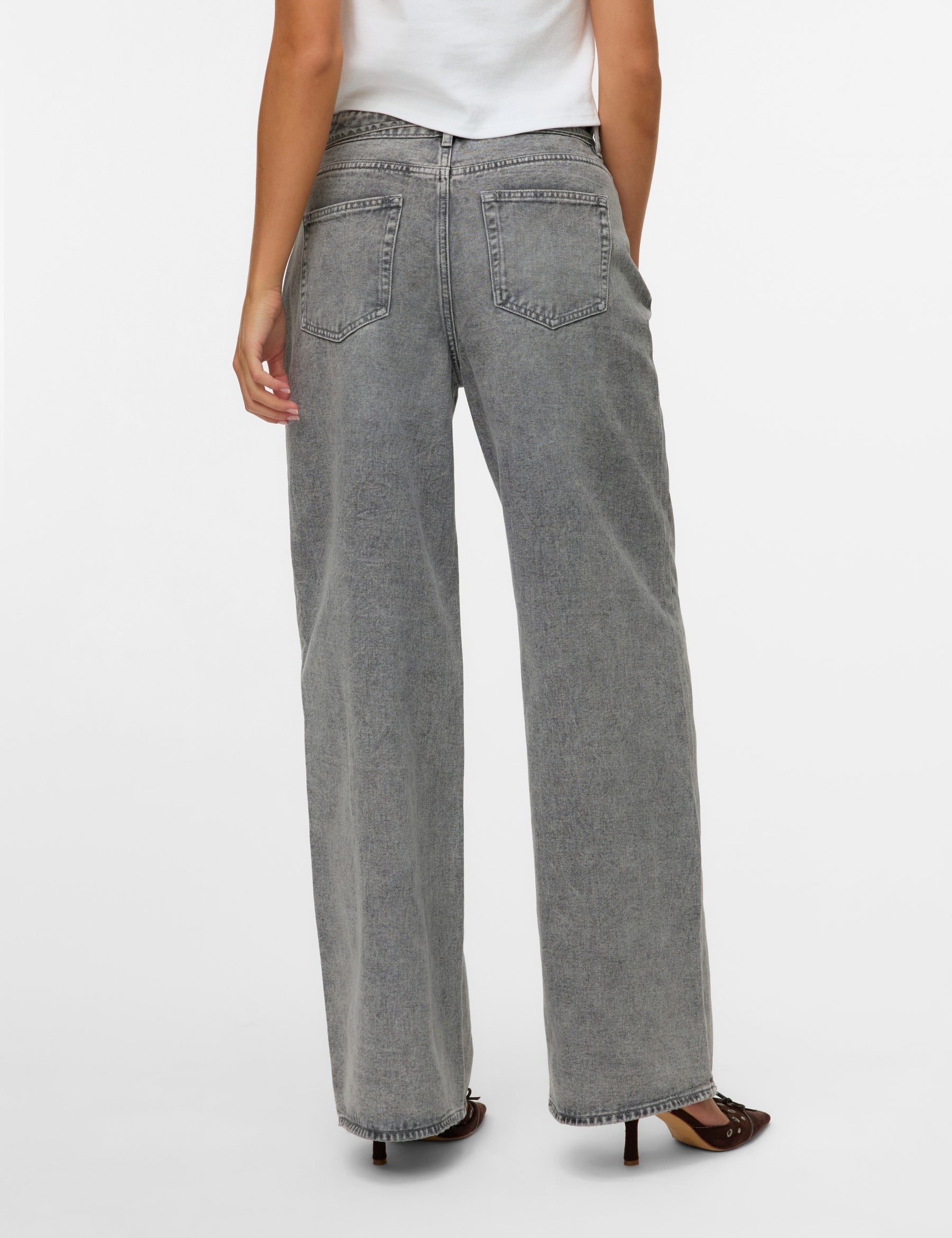 VERO MODA VMWIEN wide belt jeans in light grey denim - Image 2