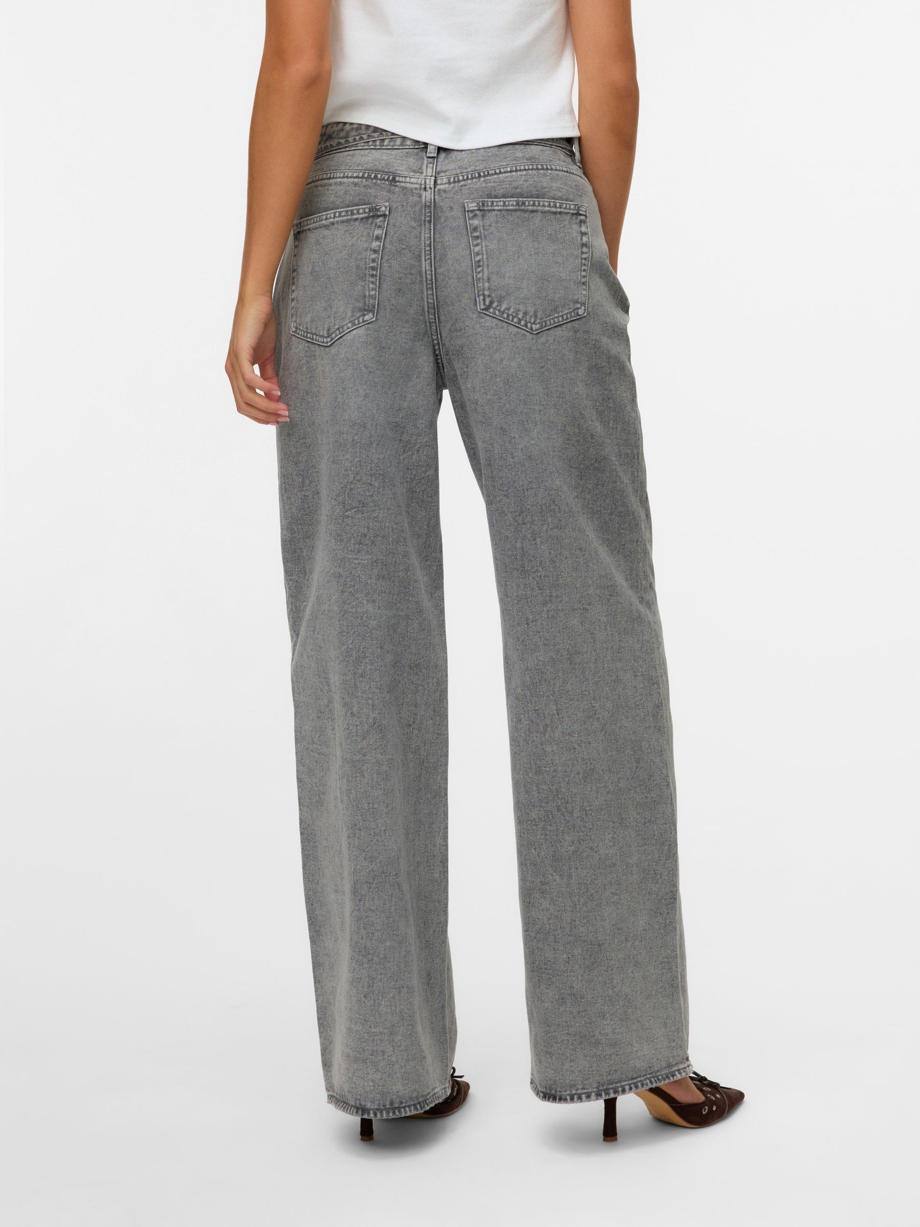 VERO MODA VMWIEN wide belt jeans in light grey denim - Image 2