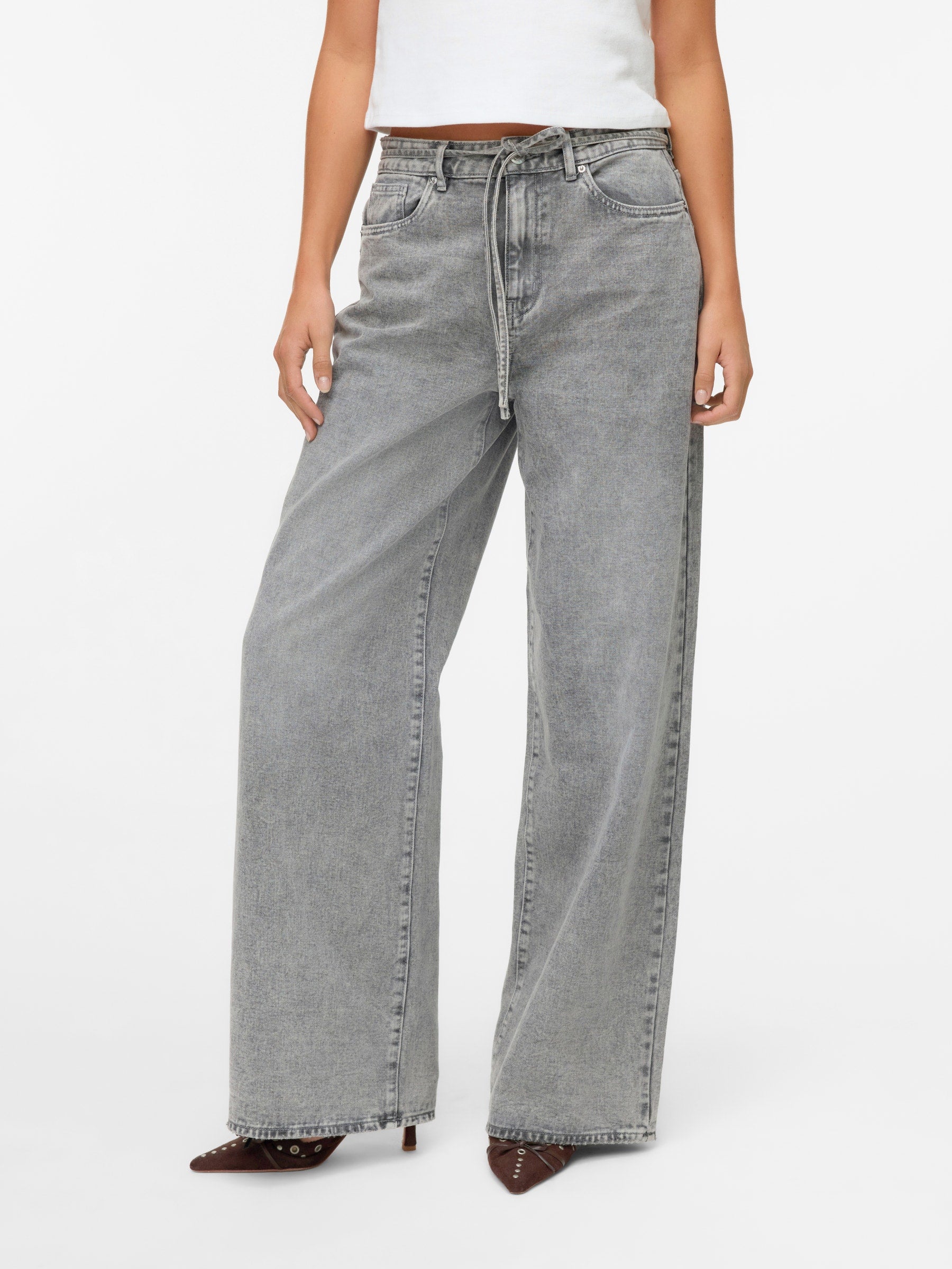 VERO MODA VMWIEN wide belt jeans in light grey denim - Image 5