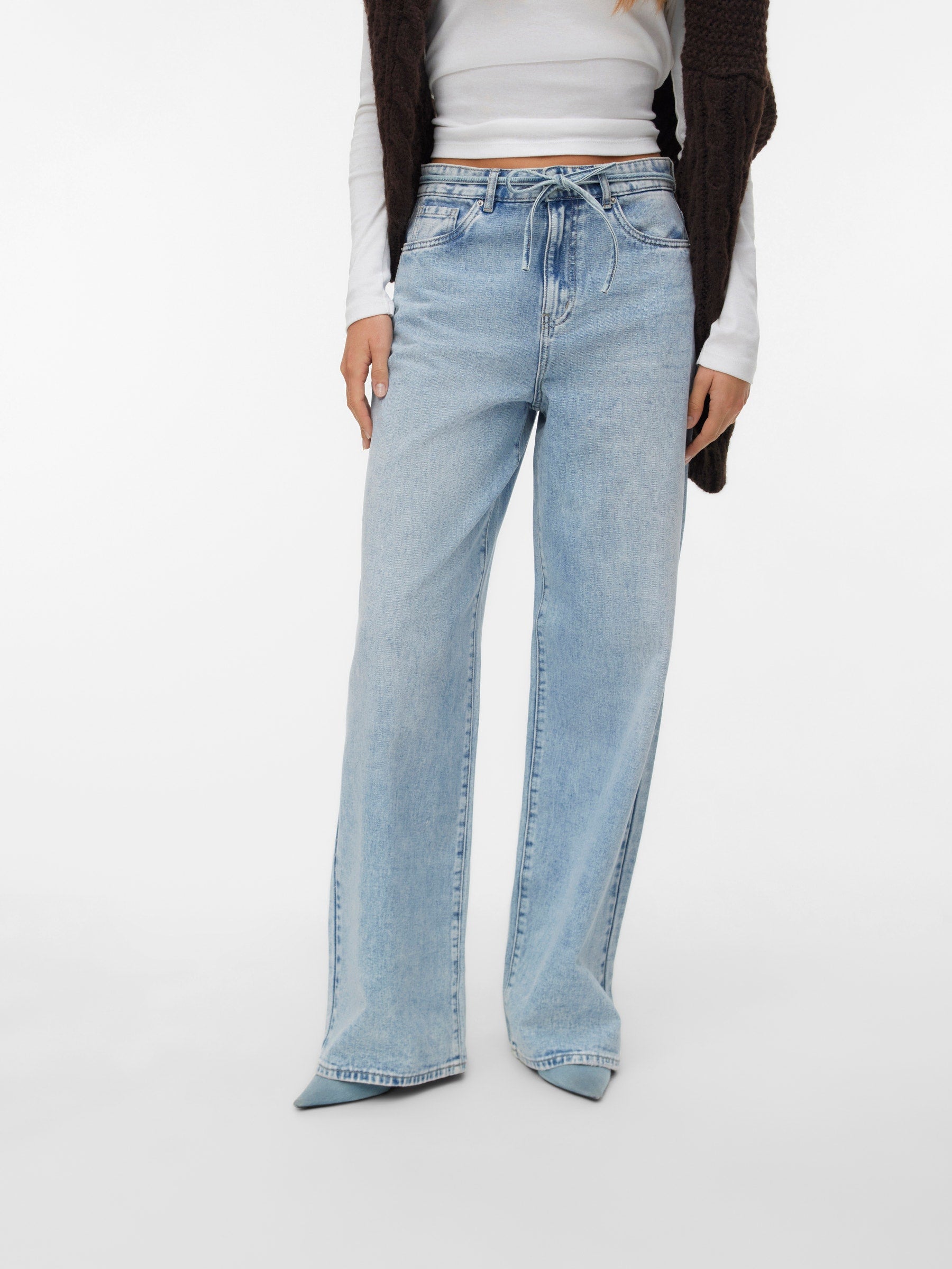 VERO MODA VMWIEN wide belt jeans in light blue denim - Image 5