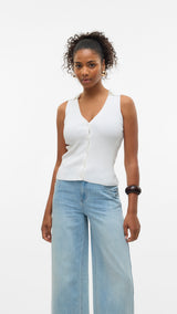 VERO MODA VMWILLOW v-neck polo top in snow white - Image 1