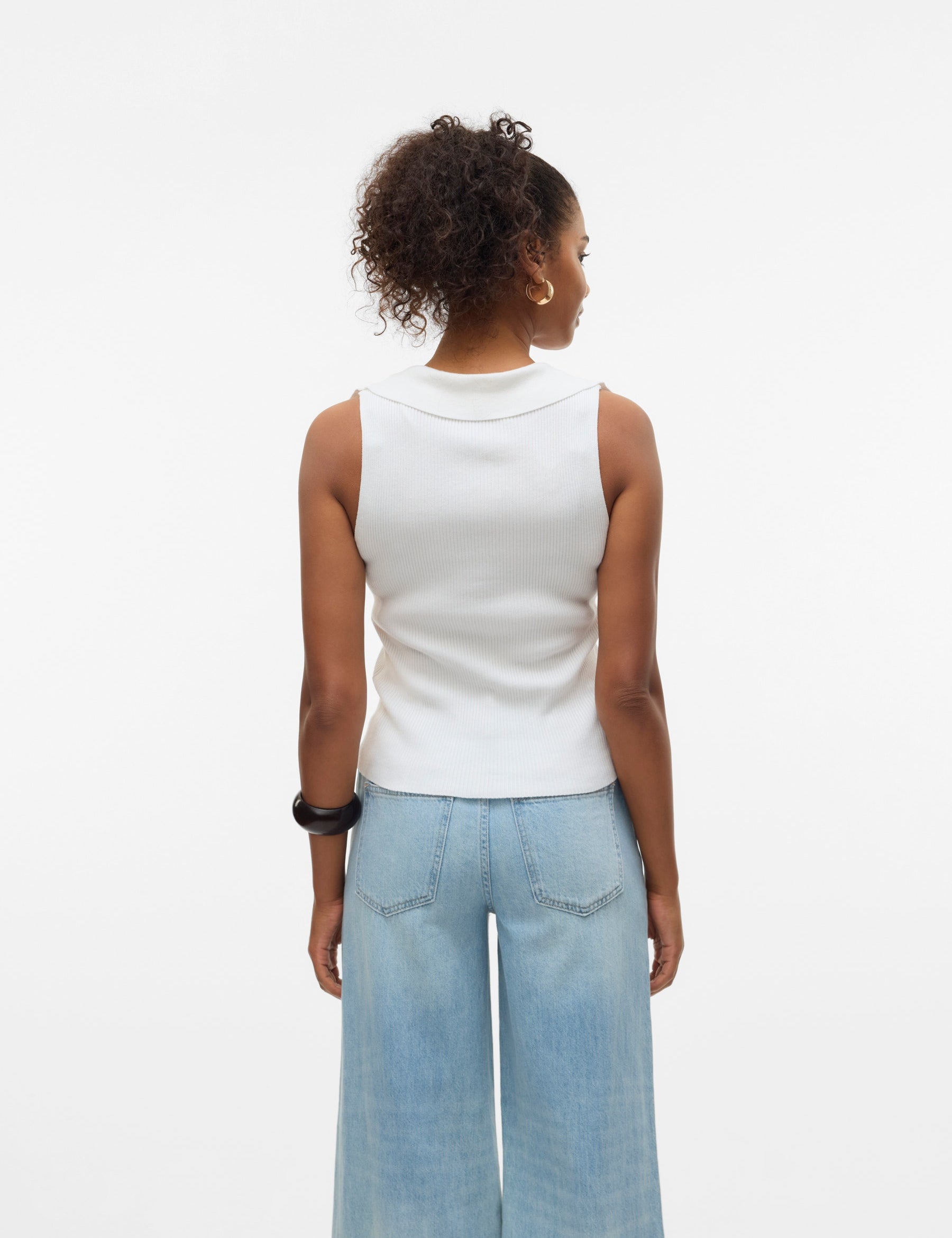 VERO MODA VMWILLOW v-neck polo top in snow white - Image 2