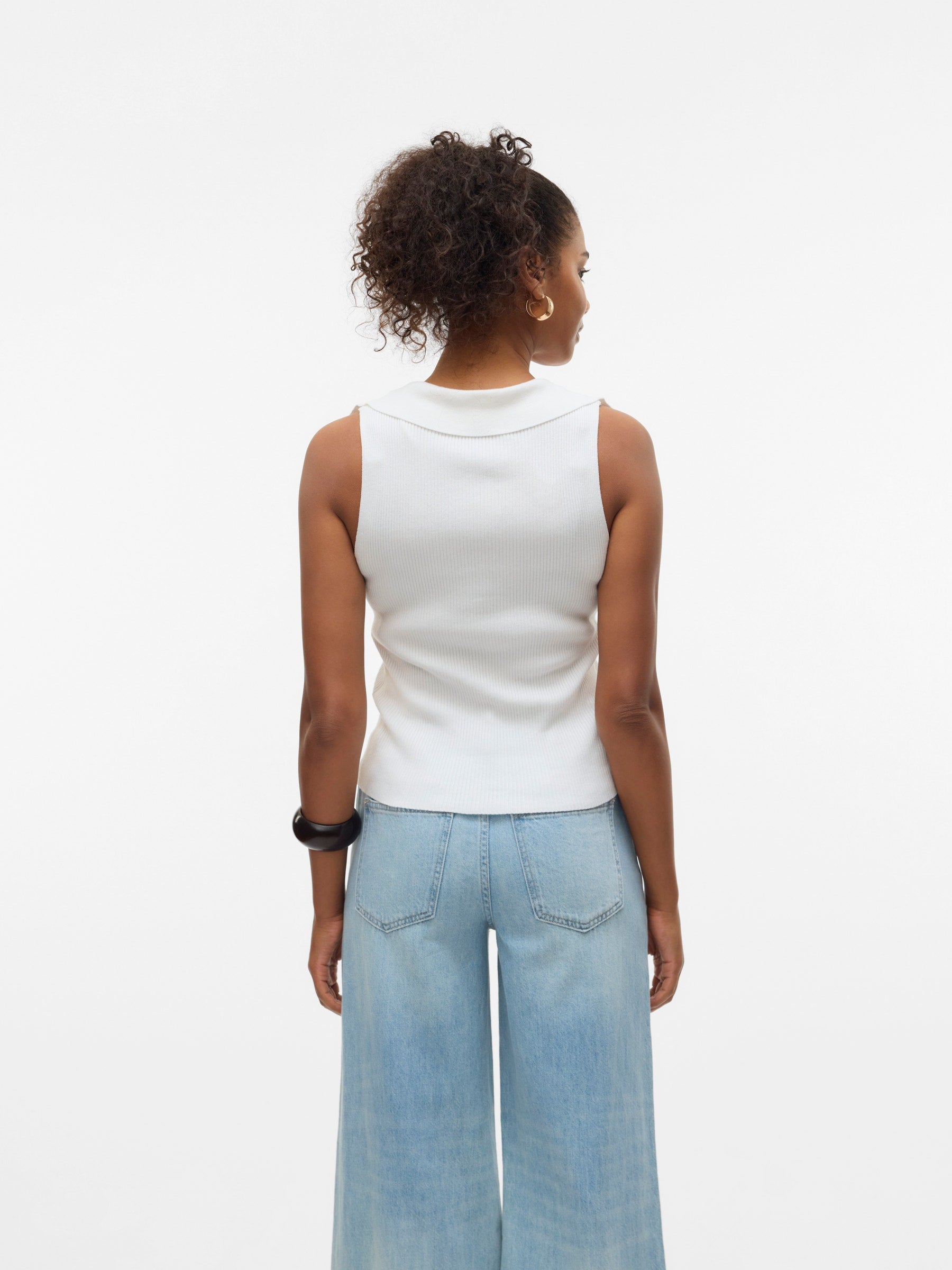 VERO MODA VMWILLOW v-neck polo top in snow white - Image 2