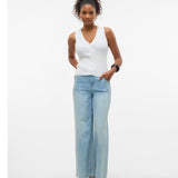VERO MODA VMWILLOW v-neck polo top in snow white - Image 4