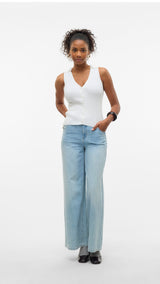 VERO MODA VMWILLOW v-neck polo top in snow white - Image 4