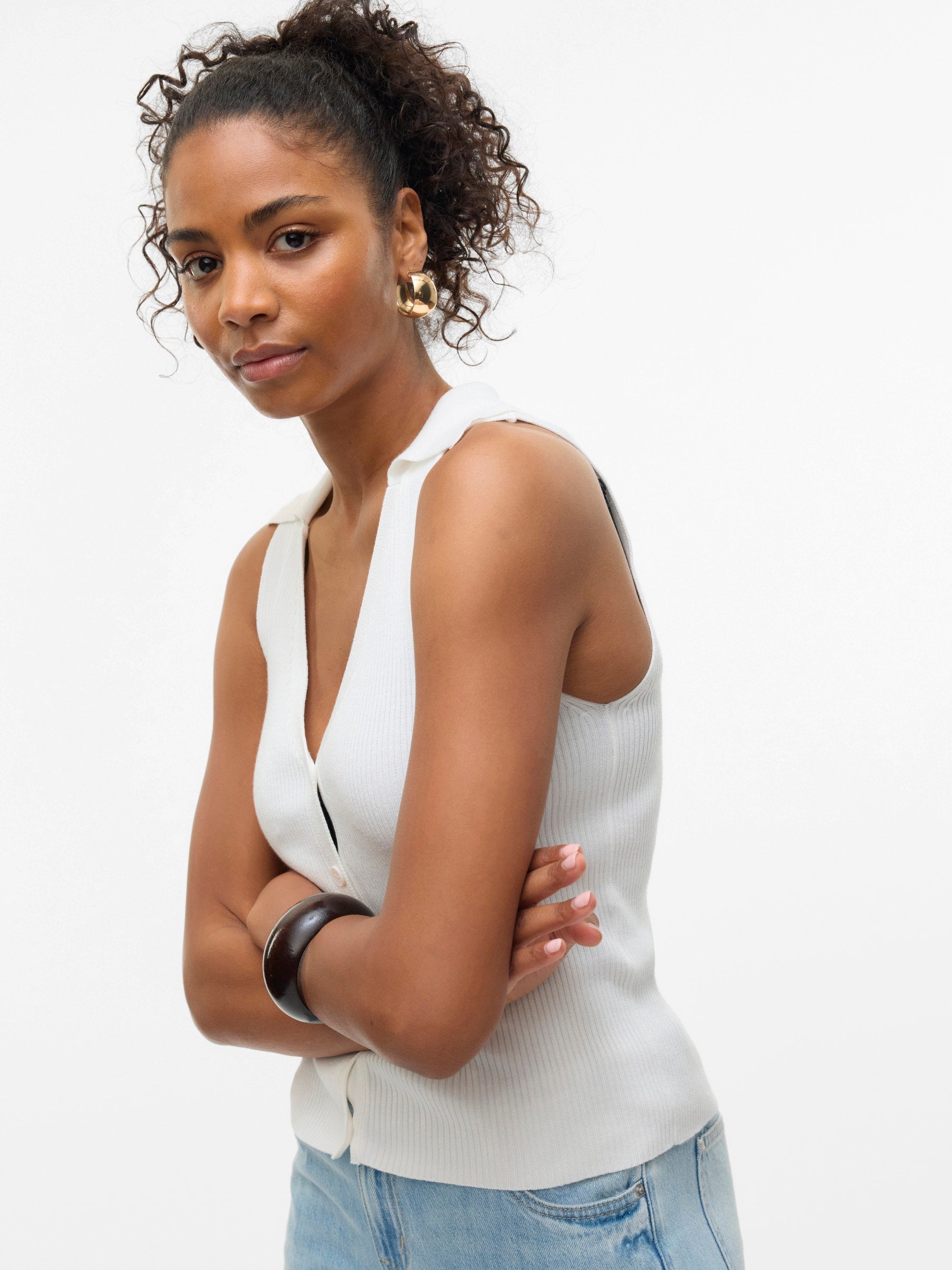 VERO MODA VMWILLOW v-neck polo top in snow white - Image 5