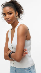 VERO MODA VMWILLOW v-neck polo top in snow white - Image 5
