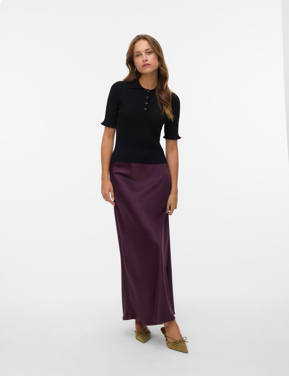 VERO MODA VMWONDER 2/4 polo pullover in black - Image 1