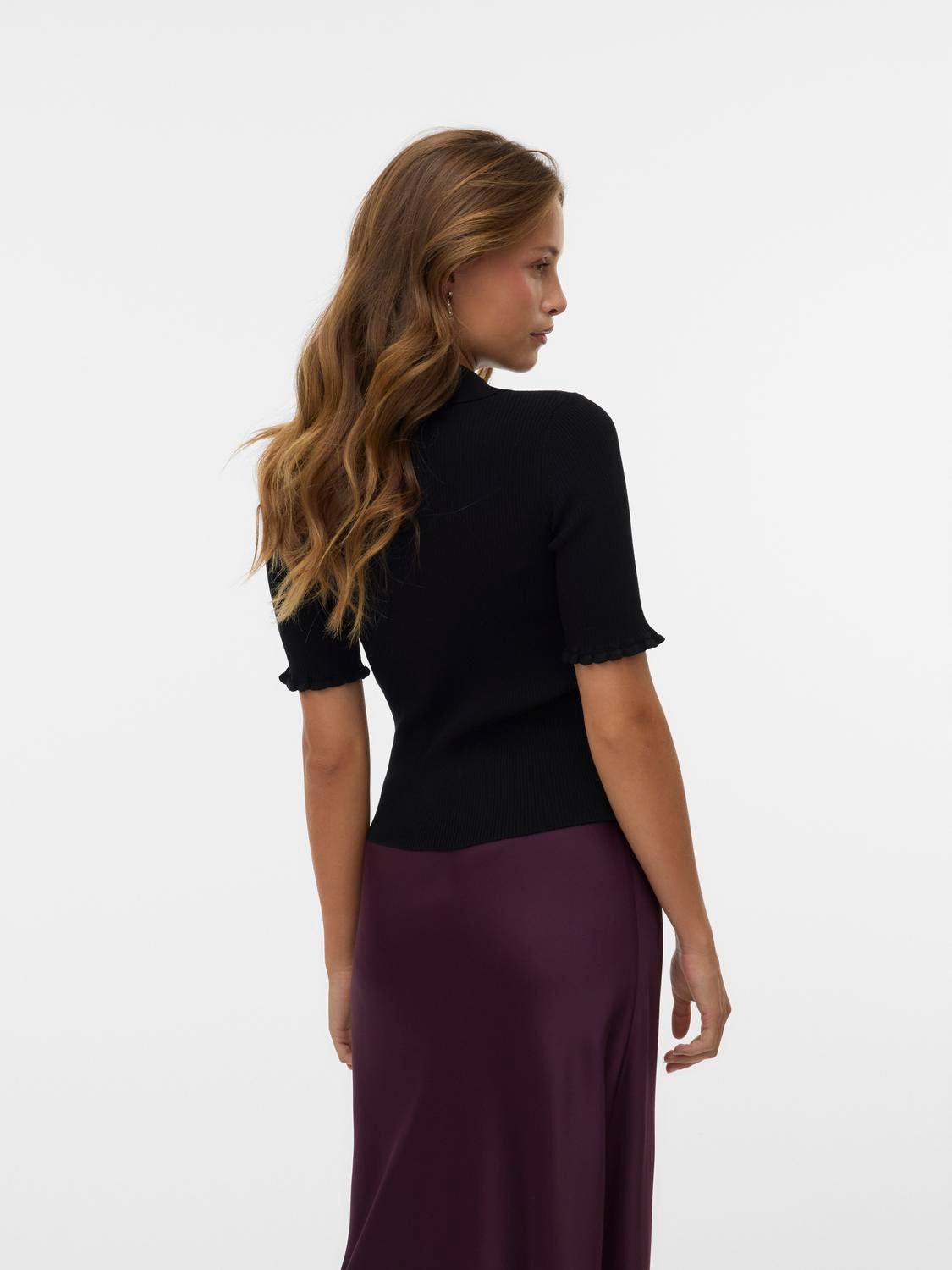 VERO MODA VMWONDER 2/4 polo pullover in black - Image 2