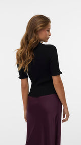 VERO MODA VMWONDER 2/4 polo pullover in black - Image 2