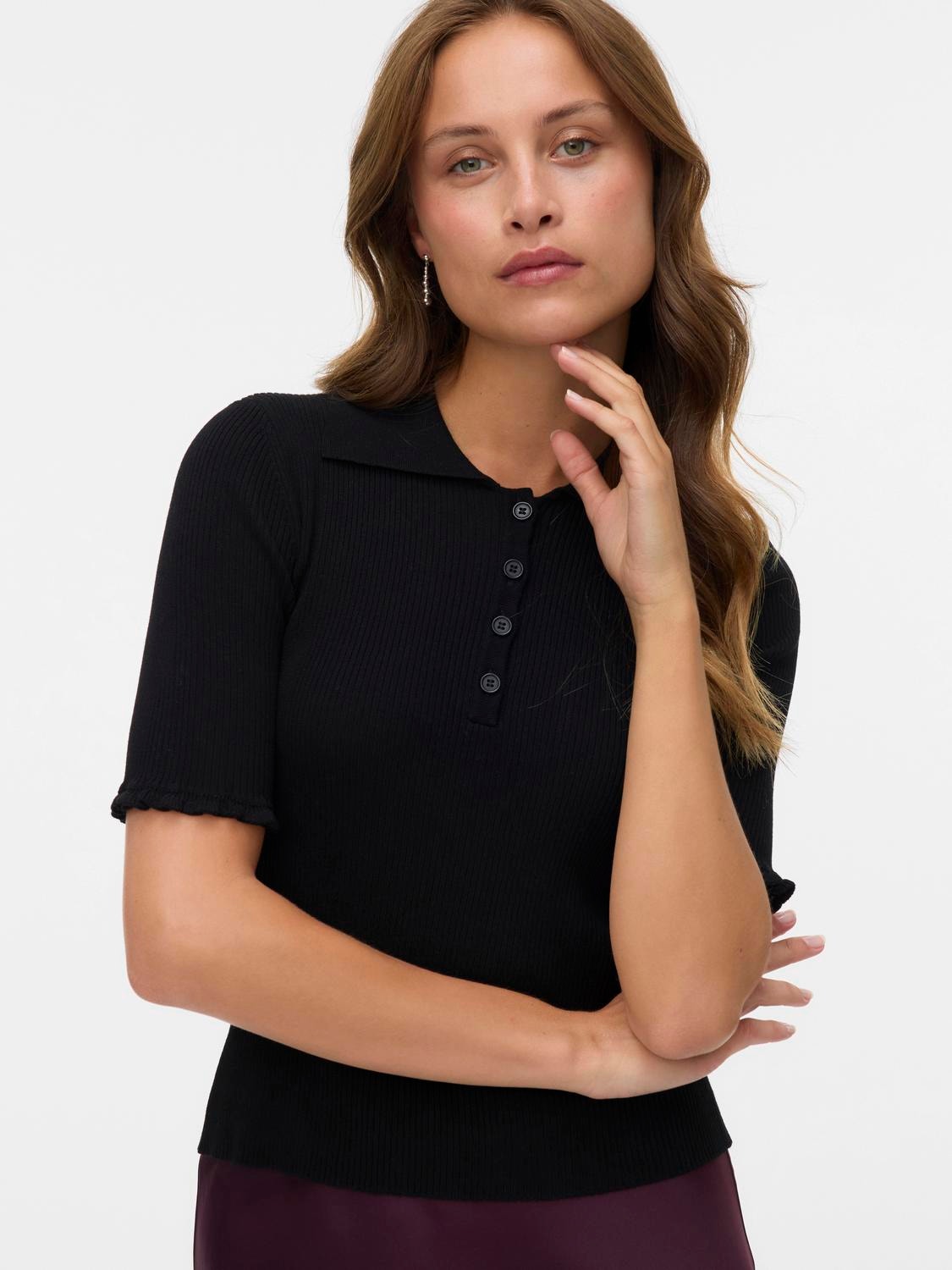 VERO MODA VMWONDER 2/4 polo pullover in black - Image 4