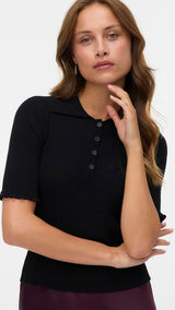 VERO MODA VMWONDER 2/4 polo pullover in black - Image 4
