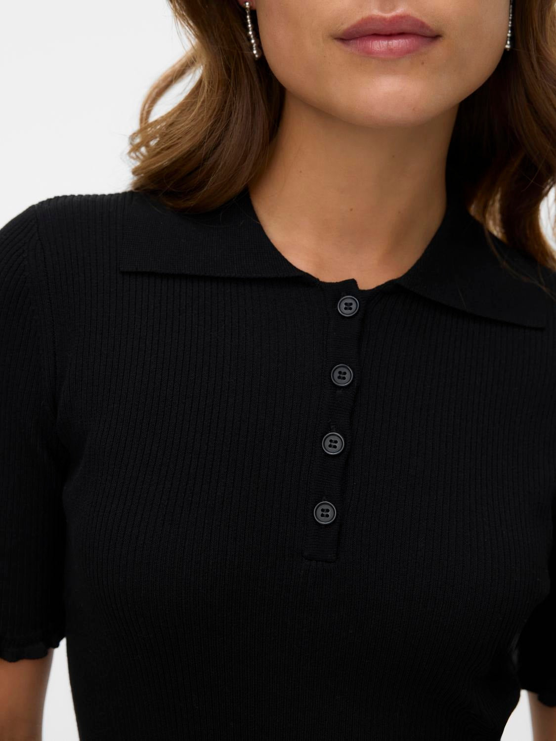 VERO MODA VMWONDER 2/4 polo pullover in black - Image 5