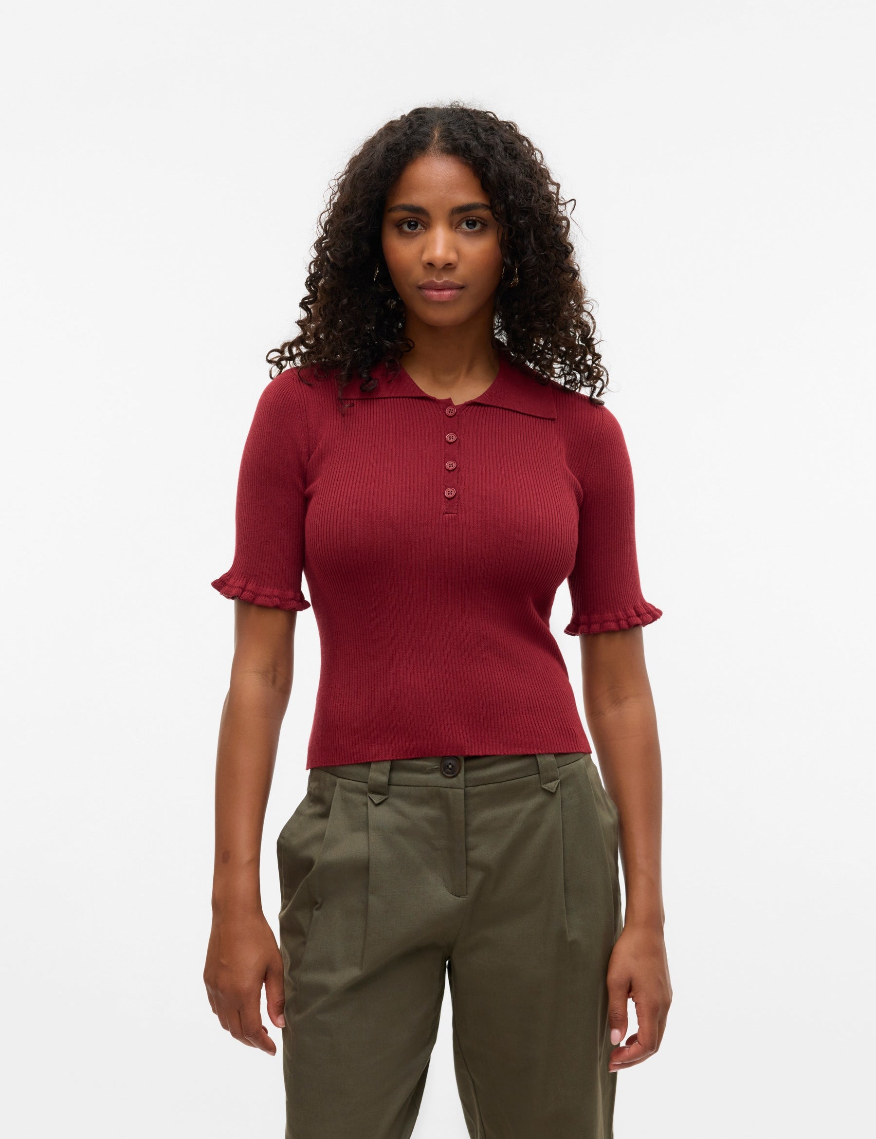 VERO MODA VMWONDER 2/4 polo pullover in syrah - Image 1