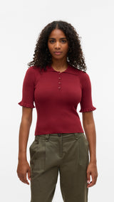 VERO MODA VMWONDER 2/4 polo pullover in syrah - Image 1