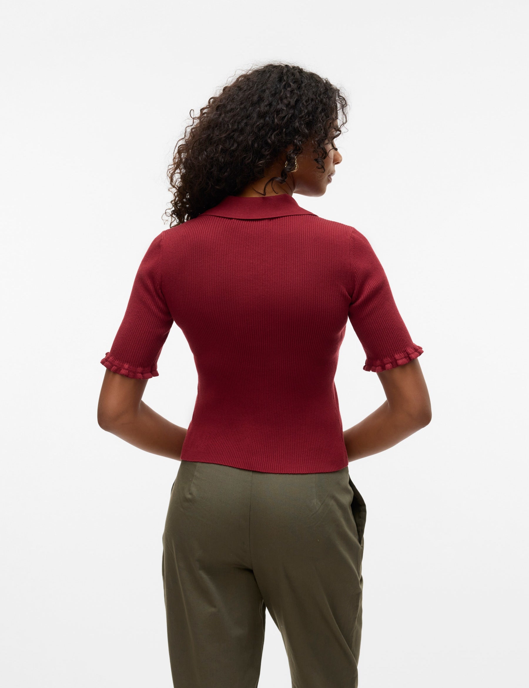 VERO MODA VMWONDER 2/4 polo pullover in syrah - Image 2