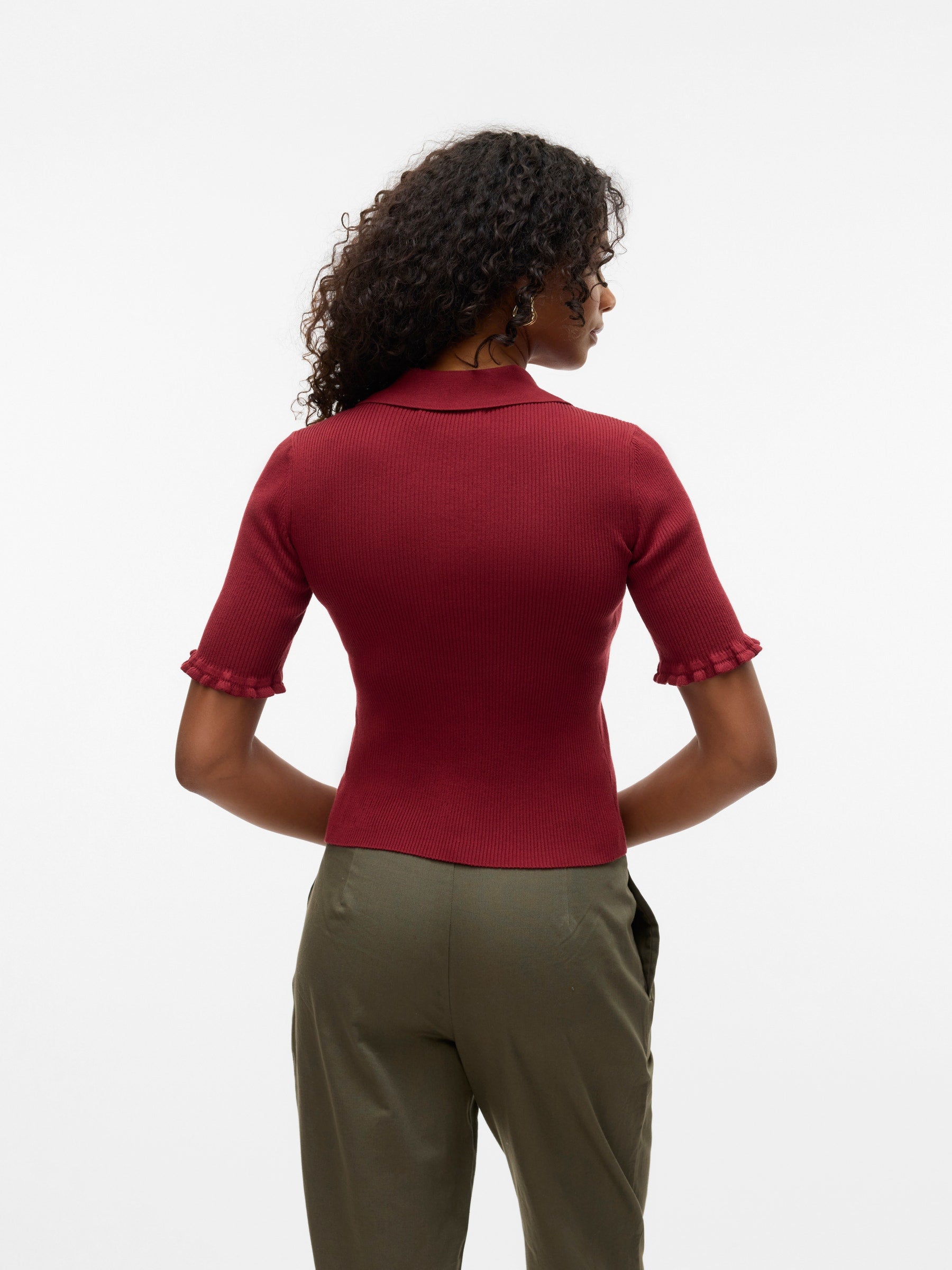 VERO MODA VMWONDER 2/4 polo pullover in syrah - Image 2