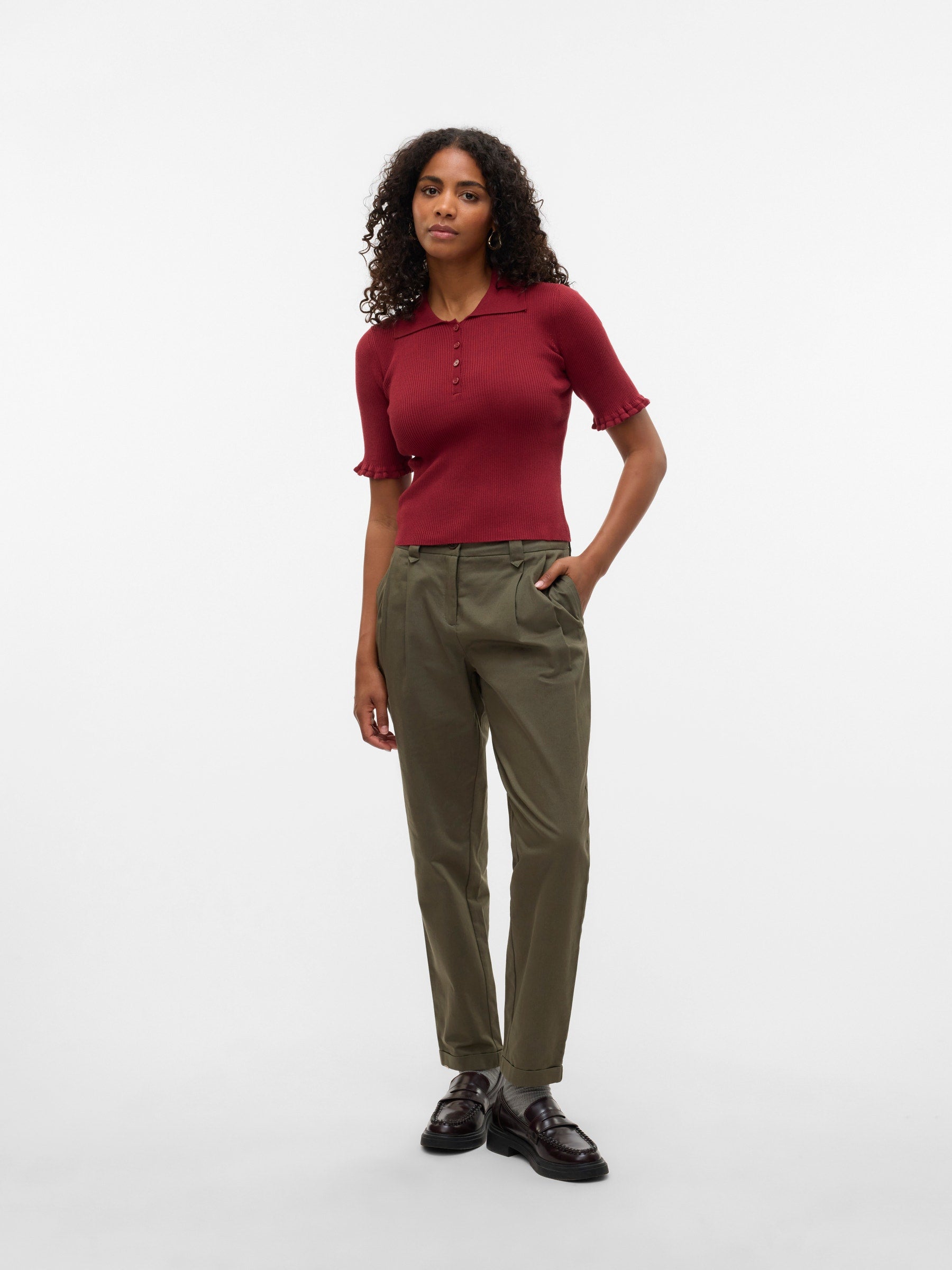 VERO MODA VMWONDER 2/4 polo pullover in syrah - Image 4