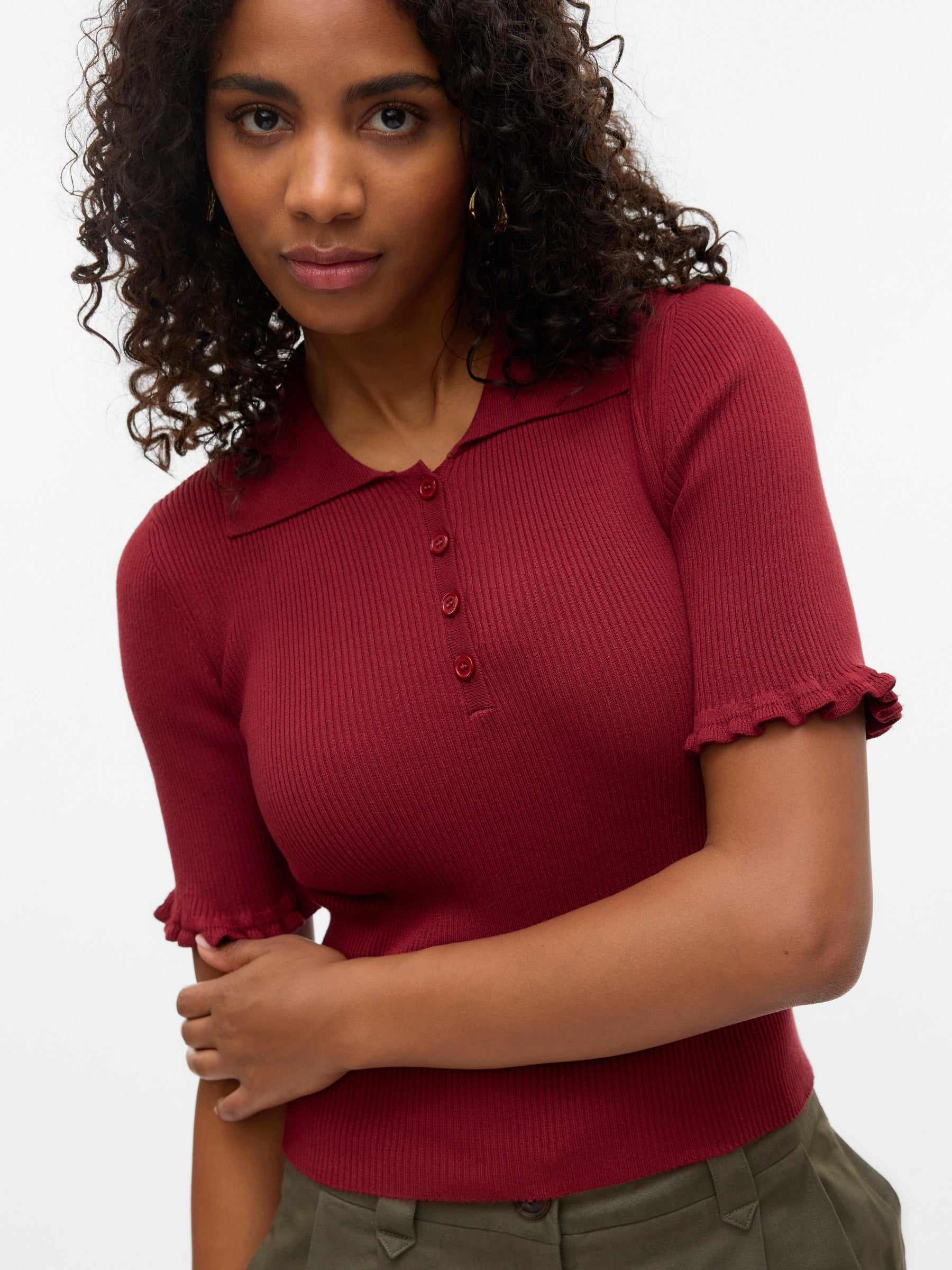 VERO MODA VMWONDER 2/4 polo pullover in syrah - Image 5