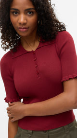 VERO MODA VMWONDER 2/4 polo pullover in syrah - Image 5