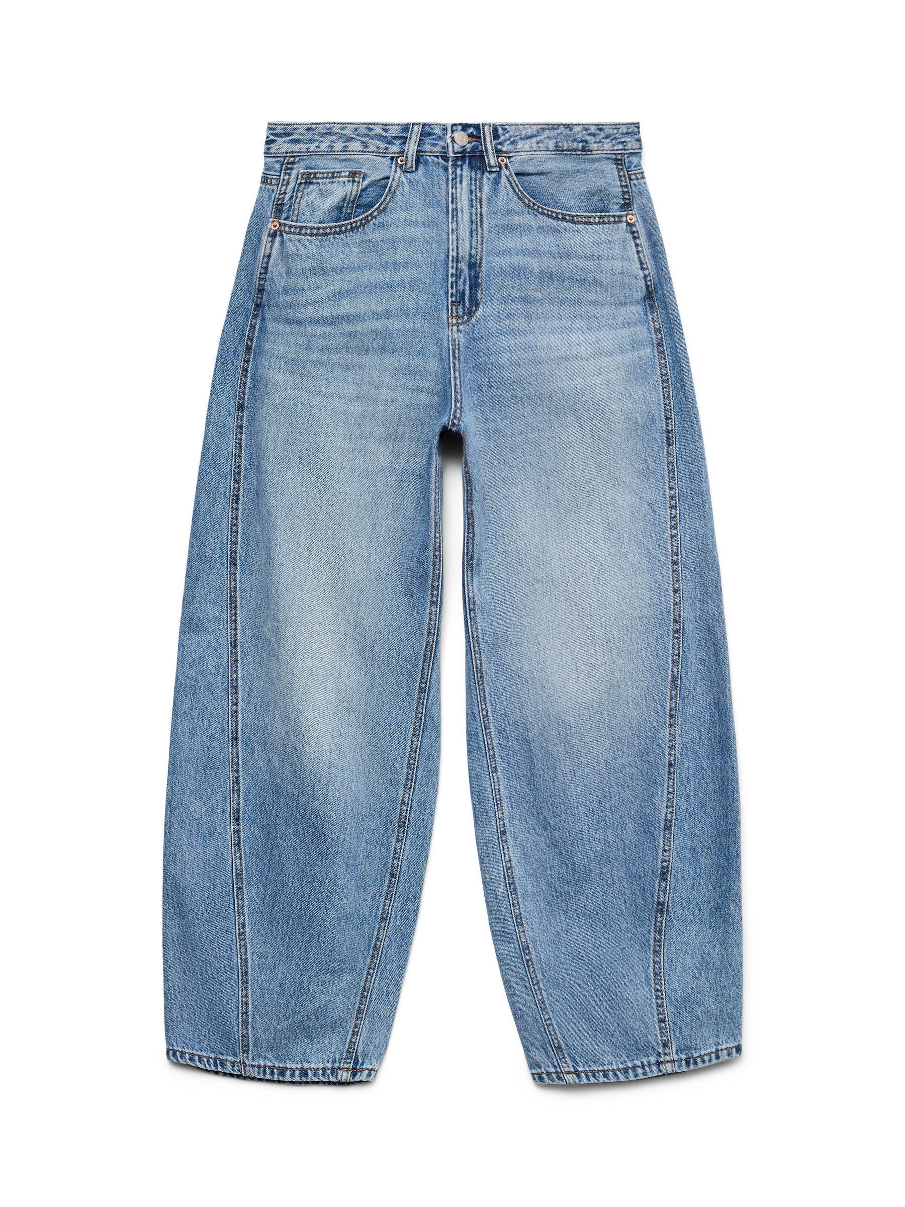 VERO MODA VMZELDA barrel denim jeans mix in medium blue denim - Image 3